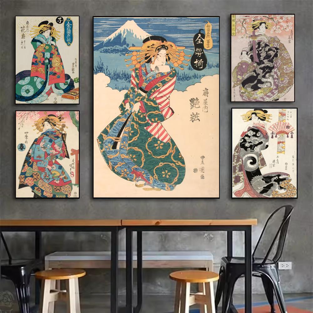 Interior Design With Wallpaper - Retro Japońska Gejsza Plakat Minimalistyczny Naklejki