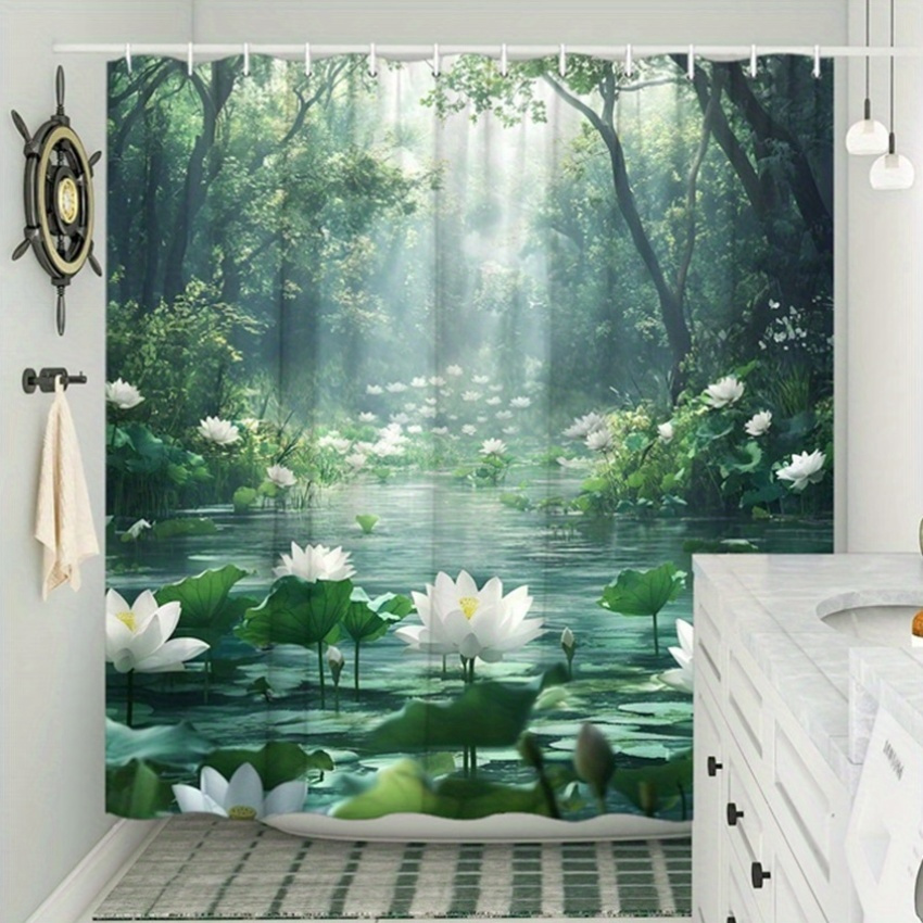 Interior Design Zen Style - Zasłona prysznicowa z motywem lotosu i