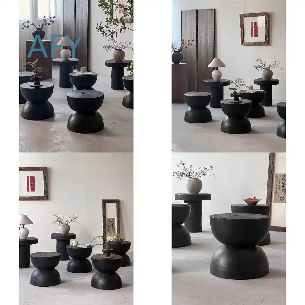 Interior Design Zen Style - Stołek z węglizowanego drewna do dekoracji