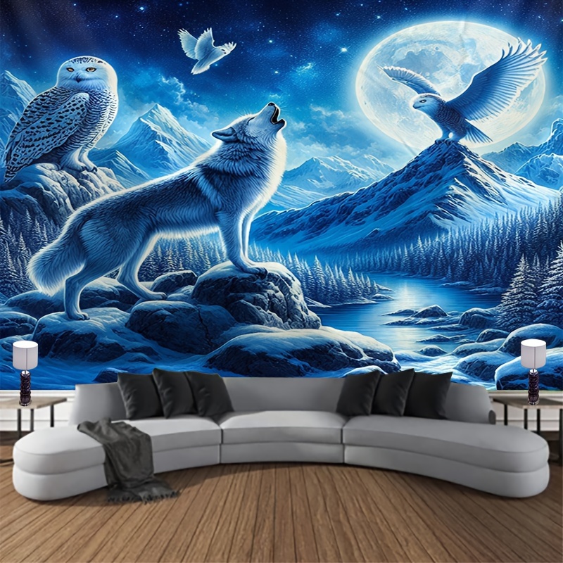 Interior Design Landscape - Fototapeta Wilk Krzyczący na Księżycu, Śnieżny